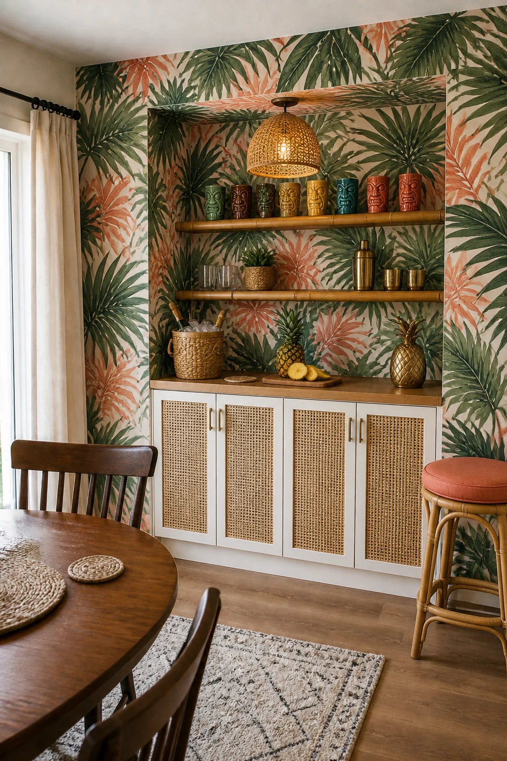 The same room styled as Tropical Resort