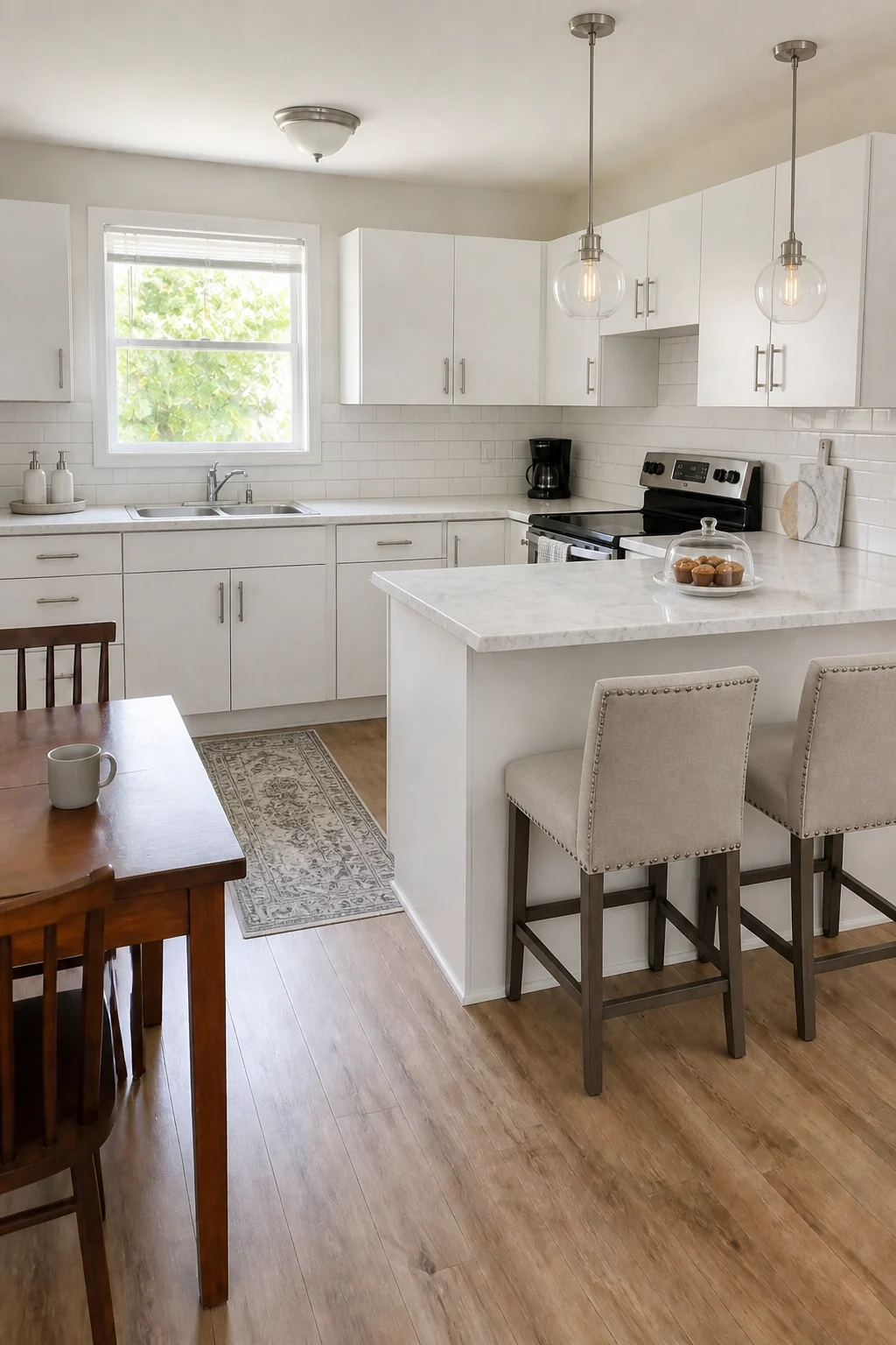 The same room styled as Classic Transitional
