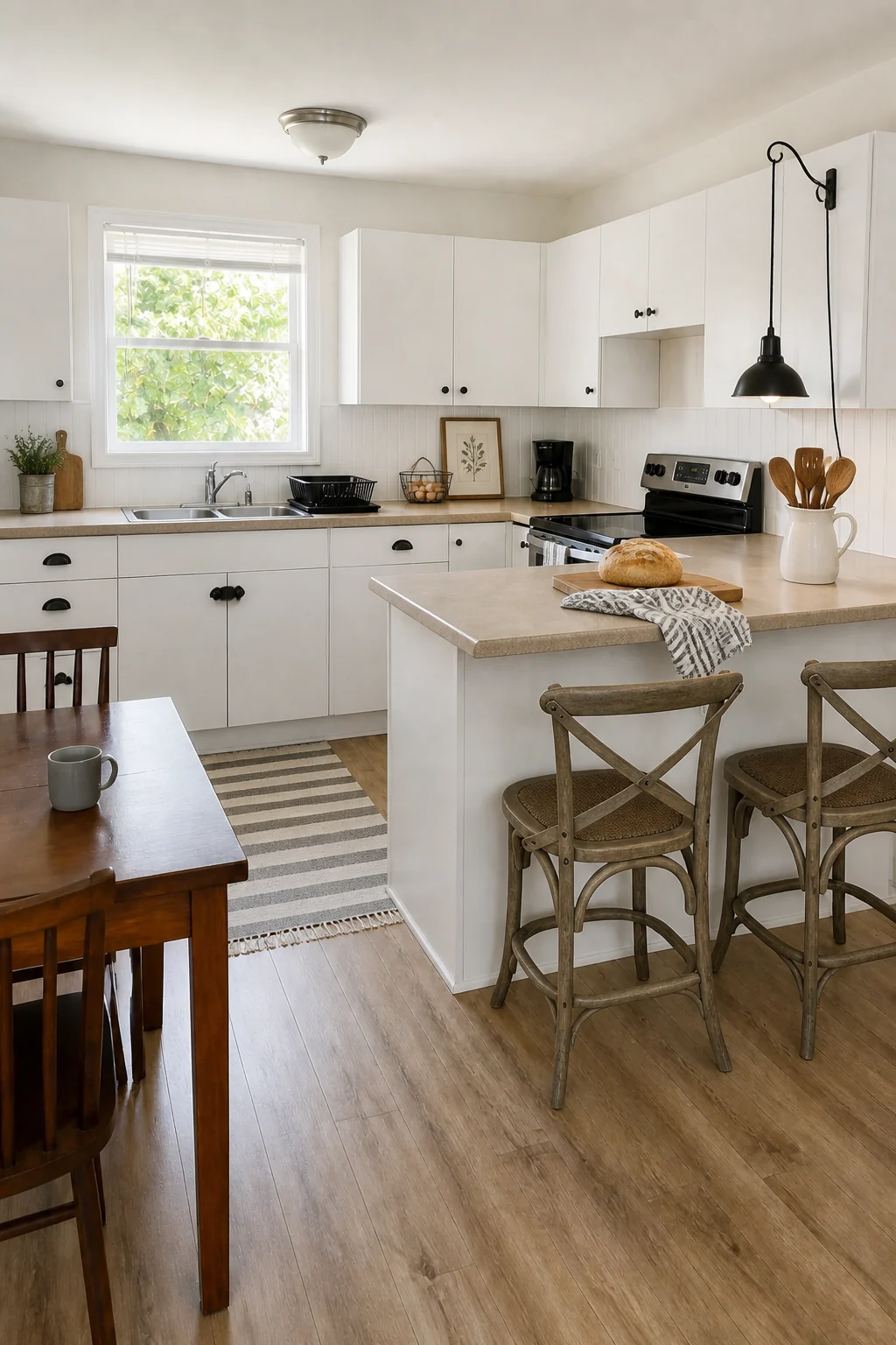 The same room styled as Modern Farmhouse