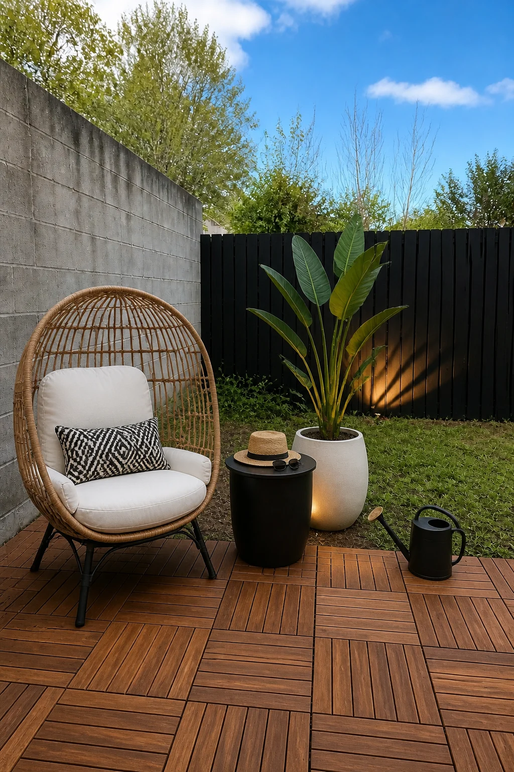 The same room styled as The $1,500 Snap Deck