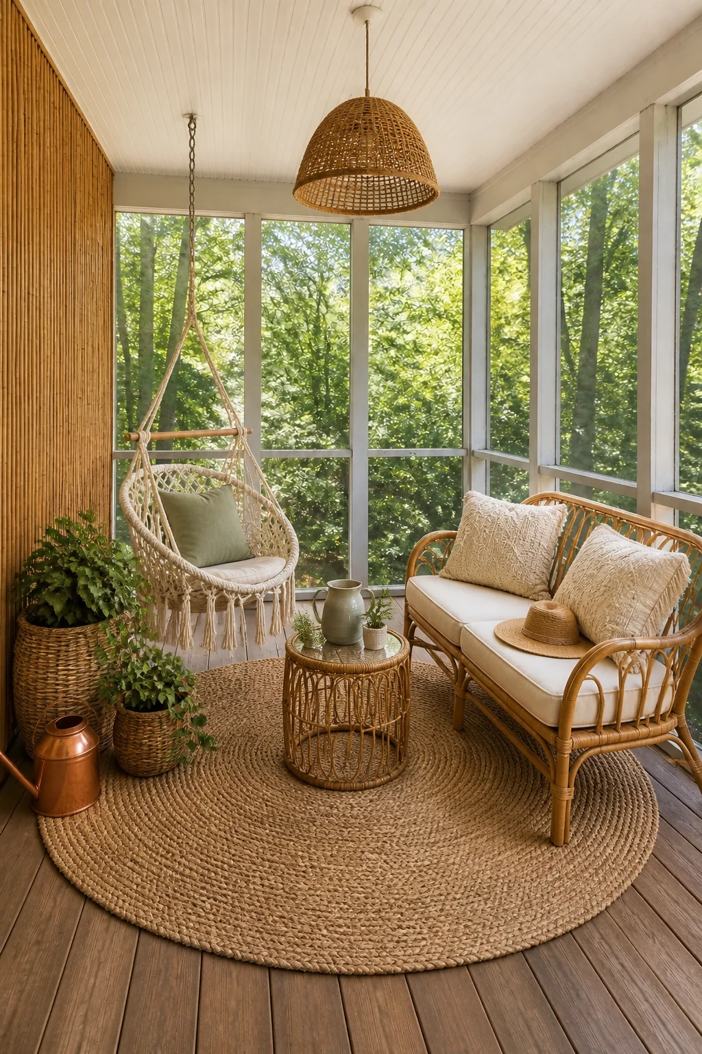 The same room styled as Bamboo Boho