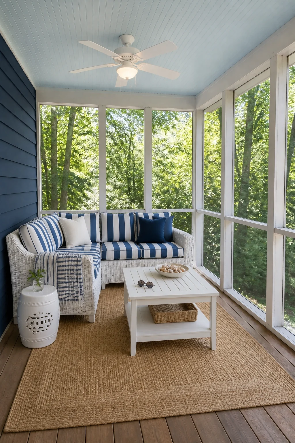The same room styled as Classic Coastal