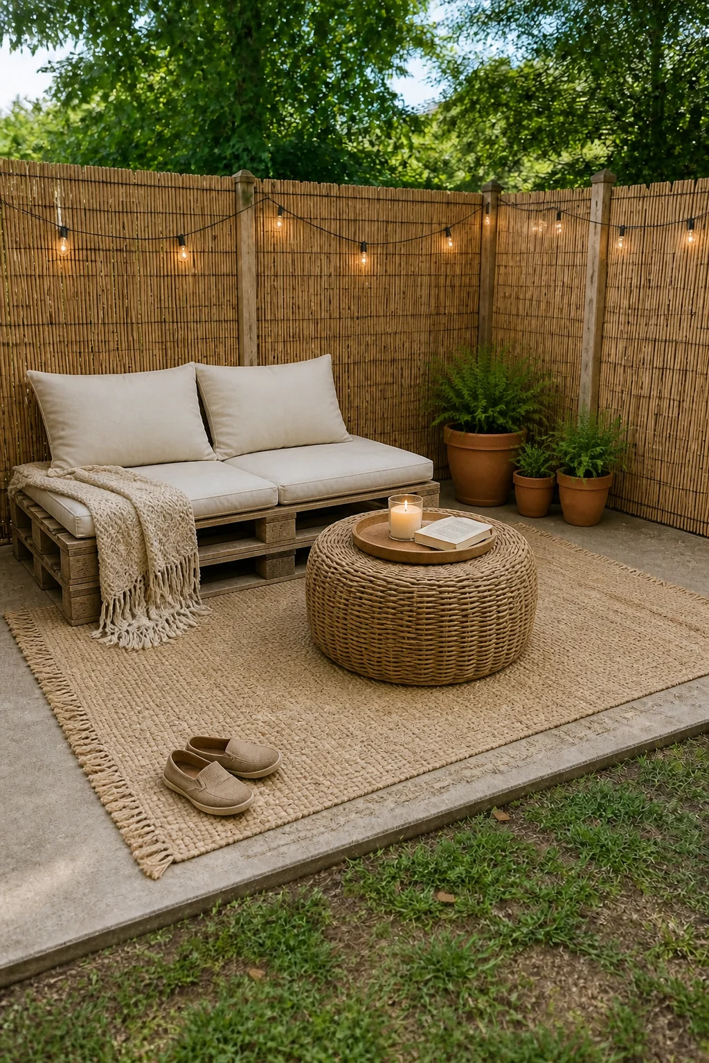 The same room styled as Boho Pallet Lounge