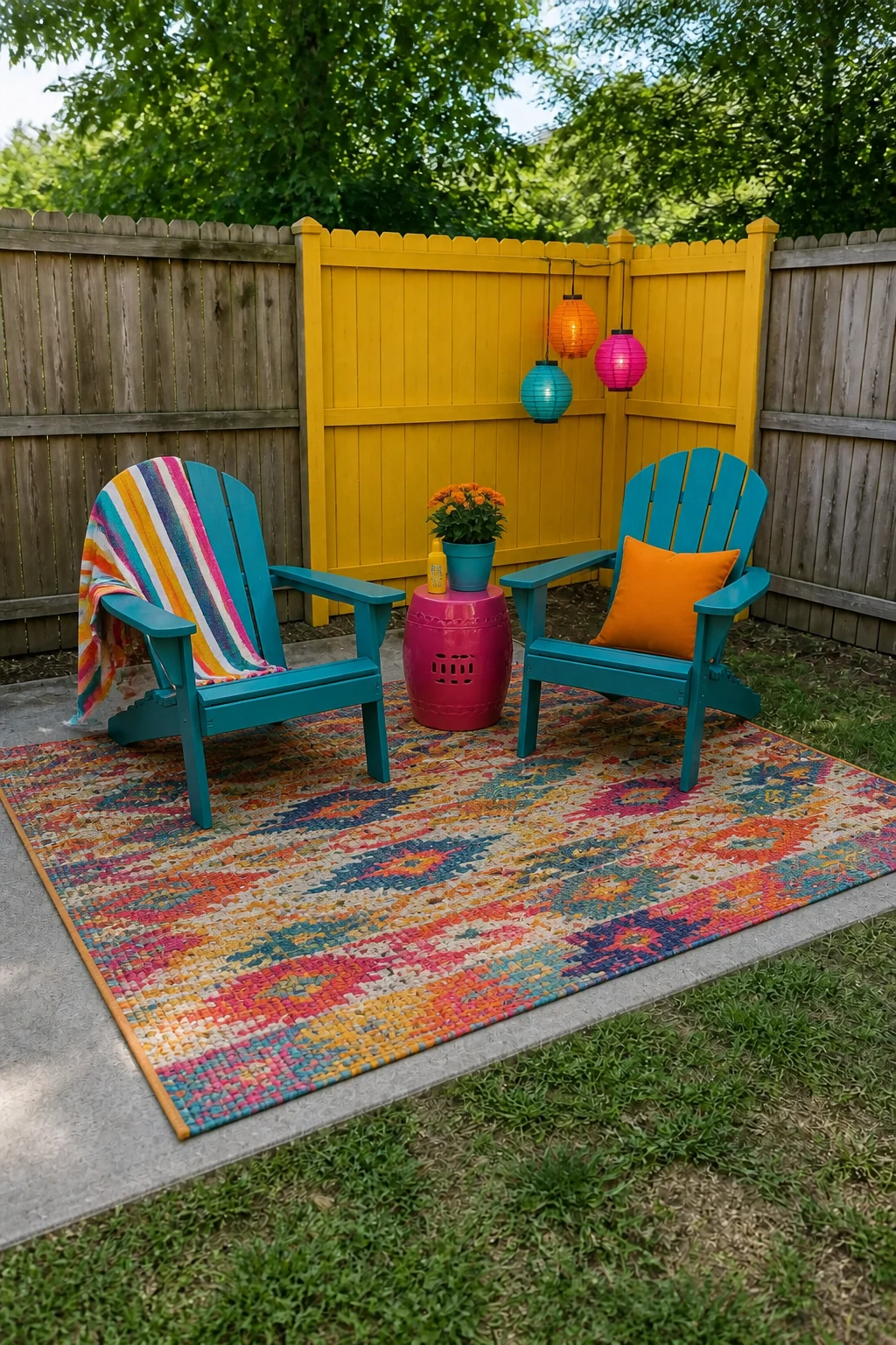 The same room styled as Colorful Eclectic
