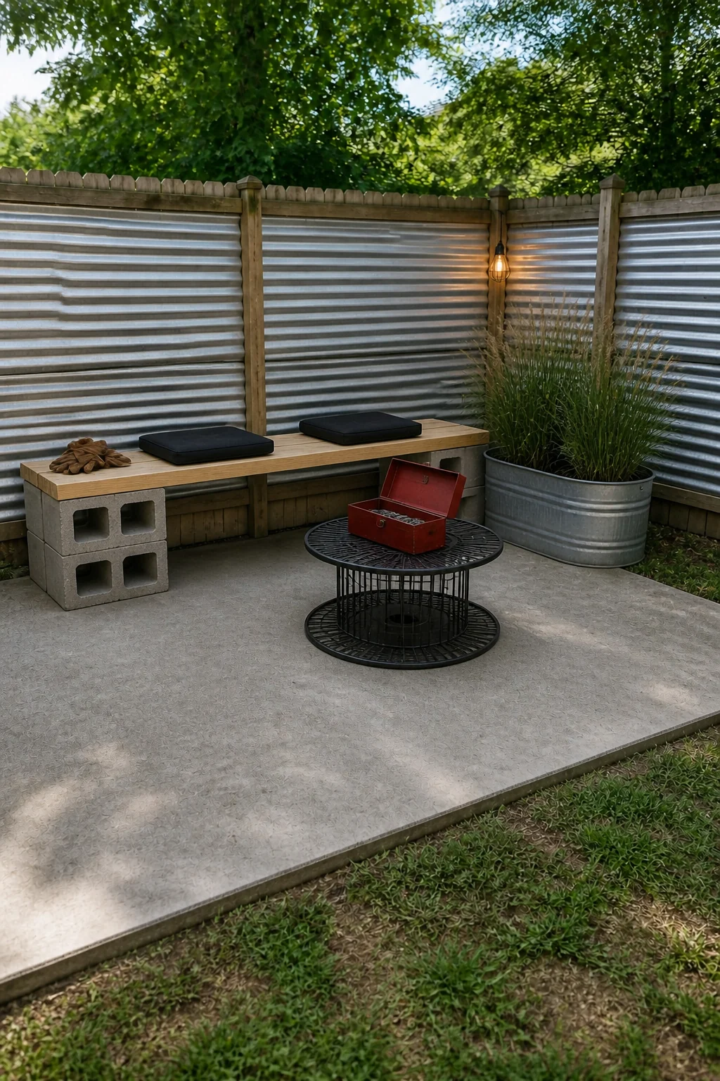 The same room styled as Industrial Upcycled