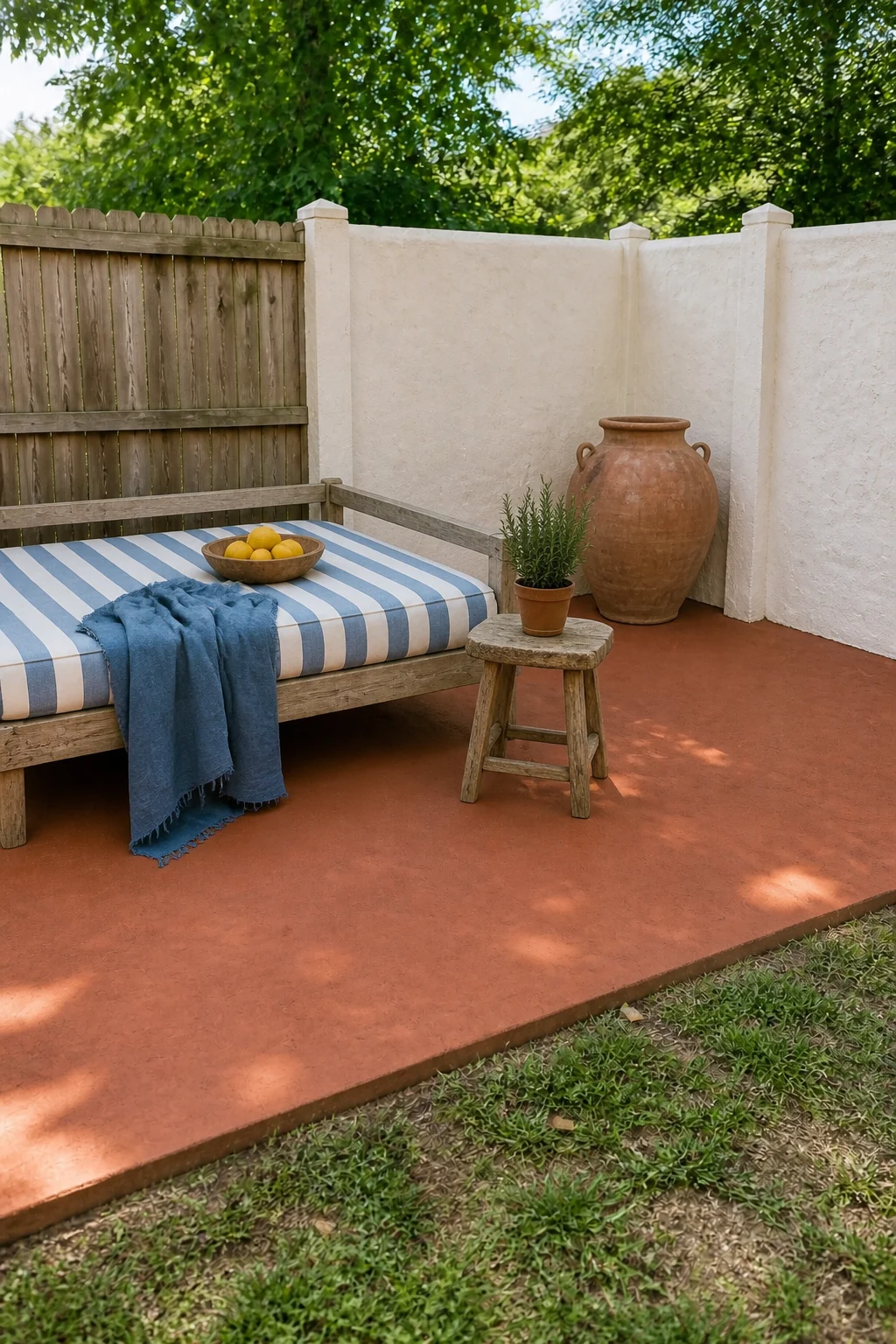 The same room styled as Mediterranean Courtyard