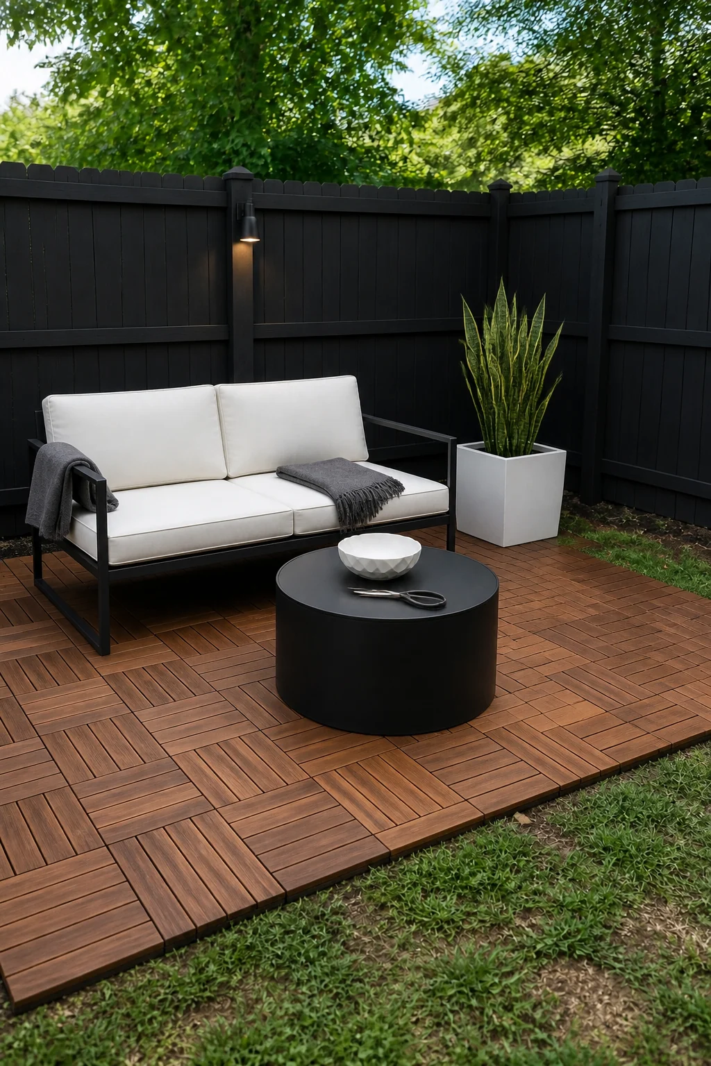 The same room styled as Modern Monotone Black