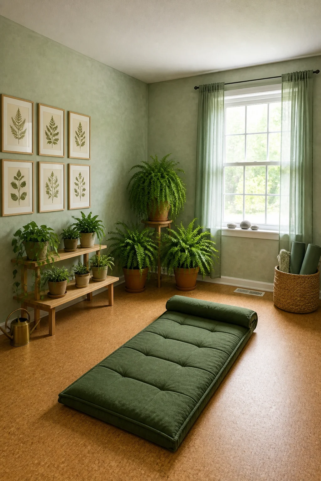 The same room styled as Biophilic Oasis