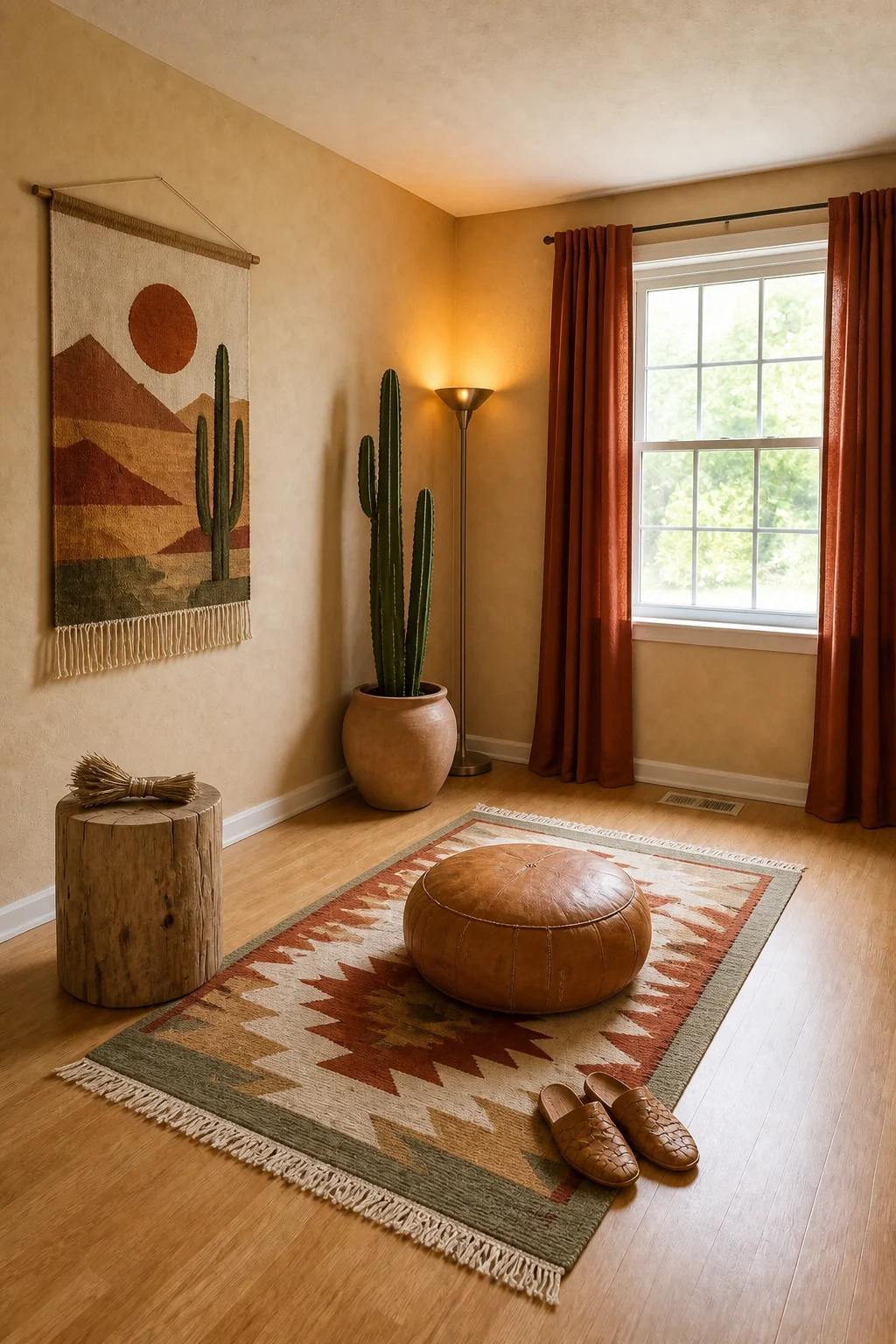 The same room styled as Modern Desert
