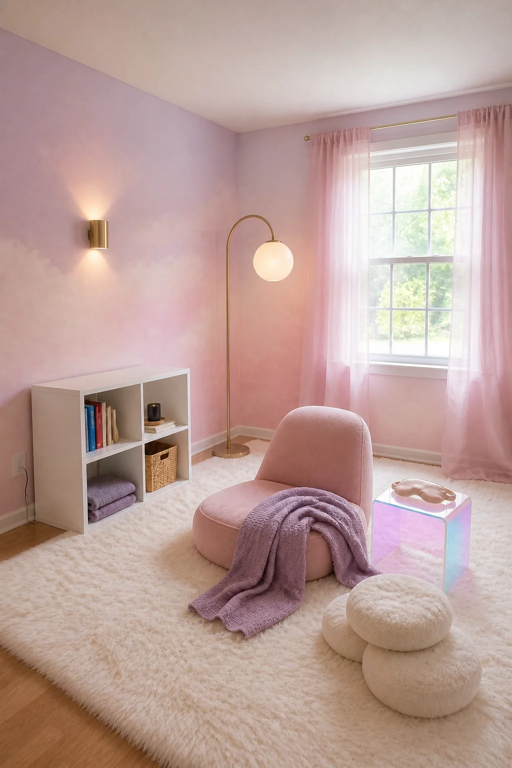 The same room styled as Soft Ethereal