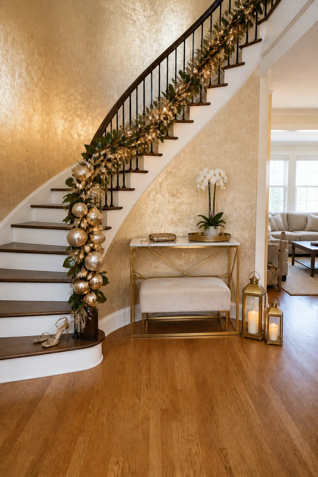 The same room styled as Glamorous Gold & Champagne