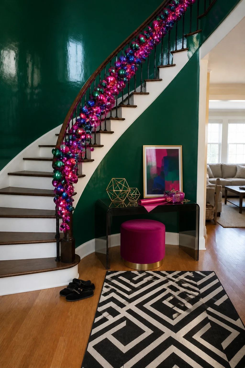 The same room styled as Modern Jewel Tones