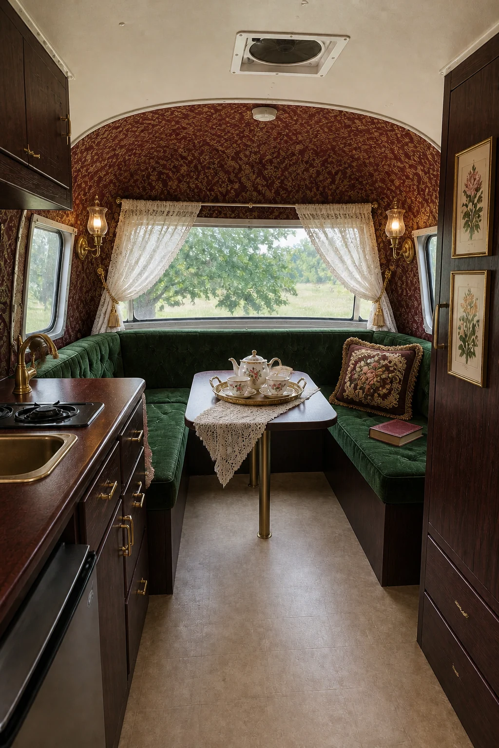 The same room styled as 1890s Victorian
