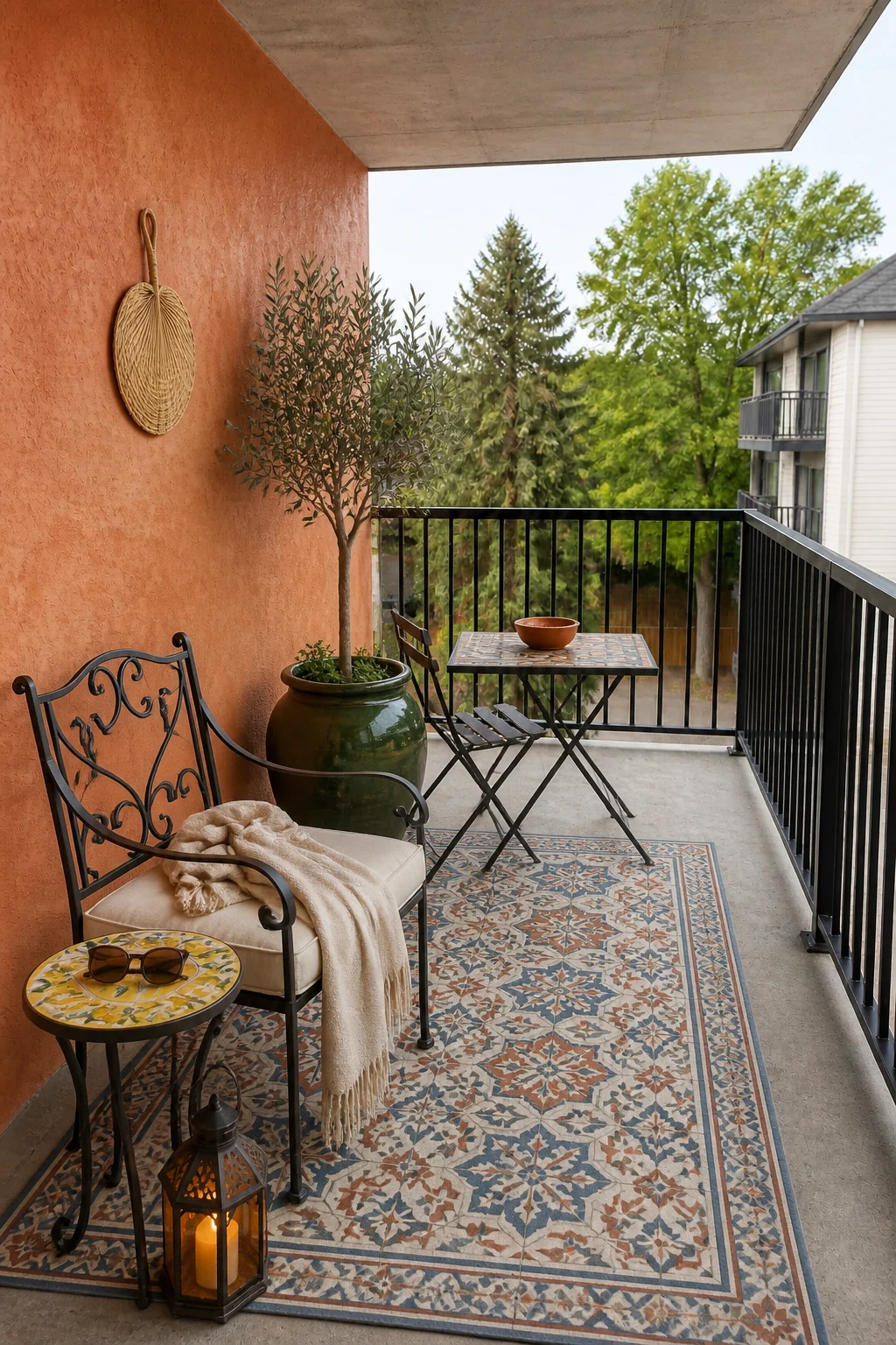 The same room styled as Mediterranean Terracotta