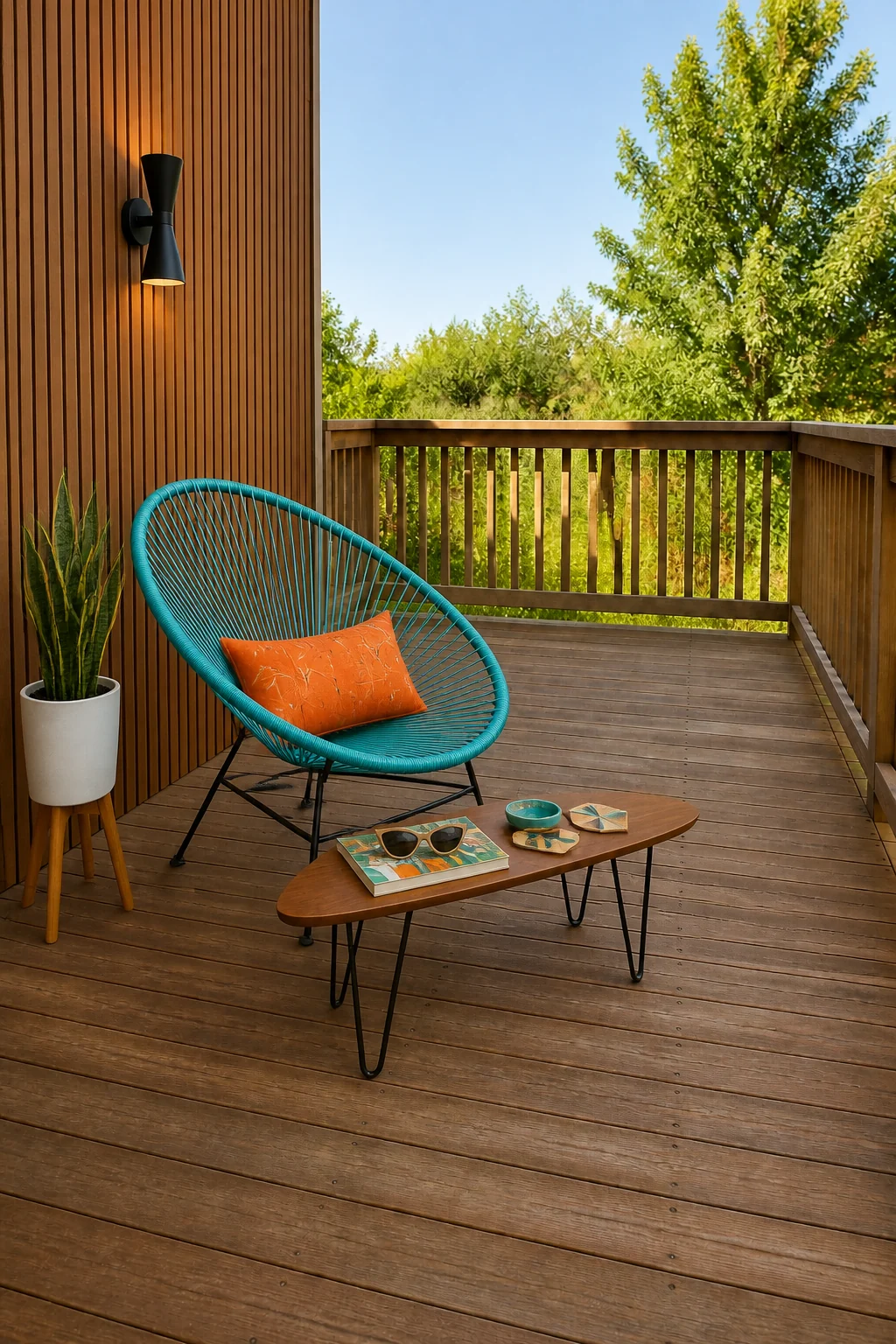 The same room styled as Mid-Century