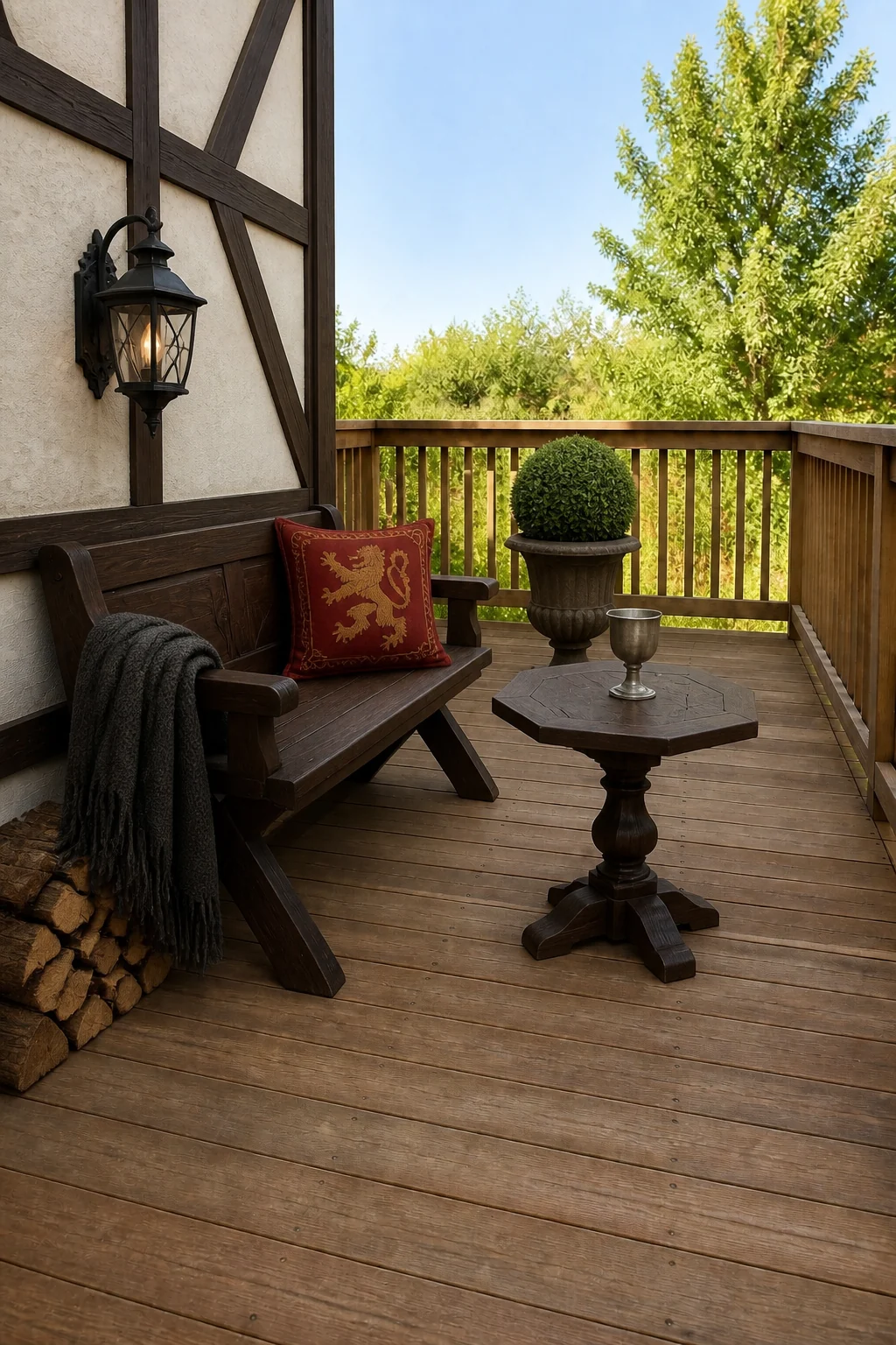 The same room styled as Tudor Revival