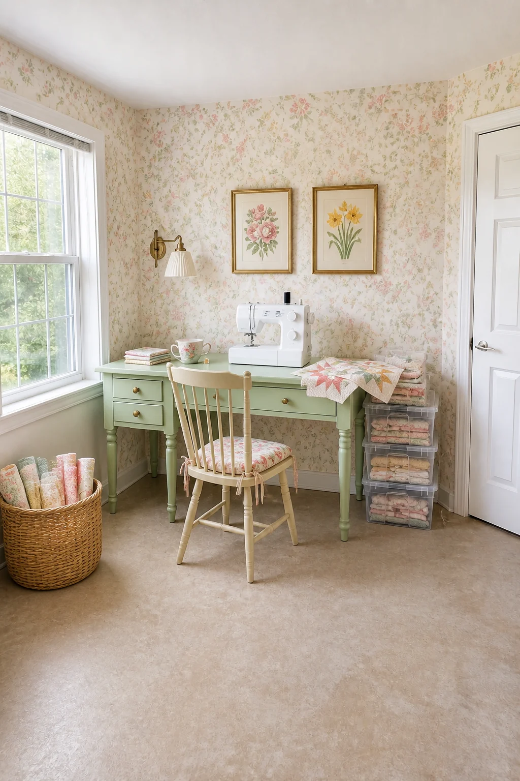 The same room styled as Spring Floral Quilting