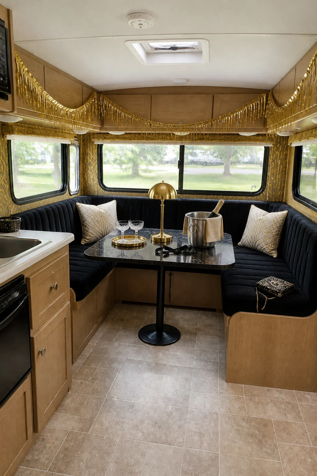 The same room styled as New Year's Eve Glam