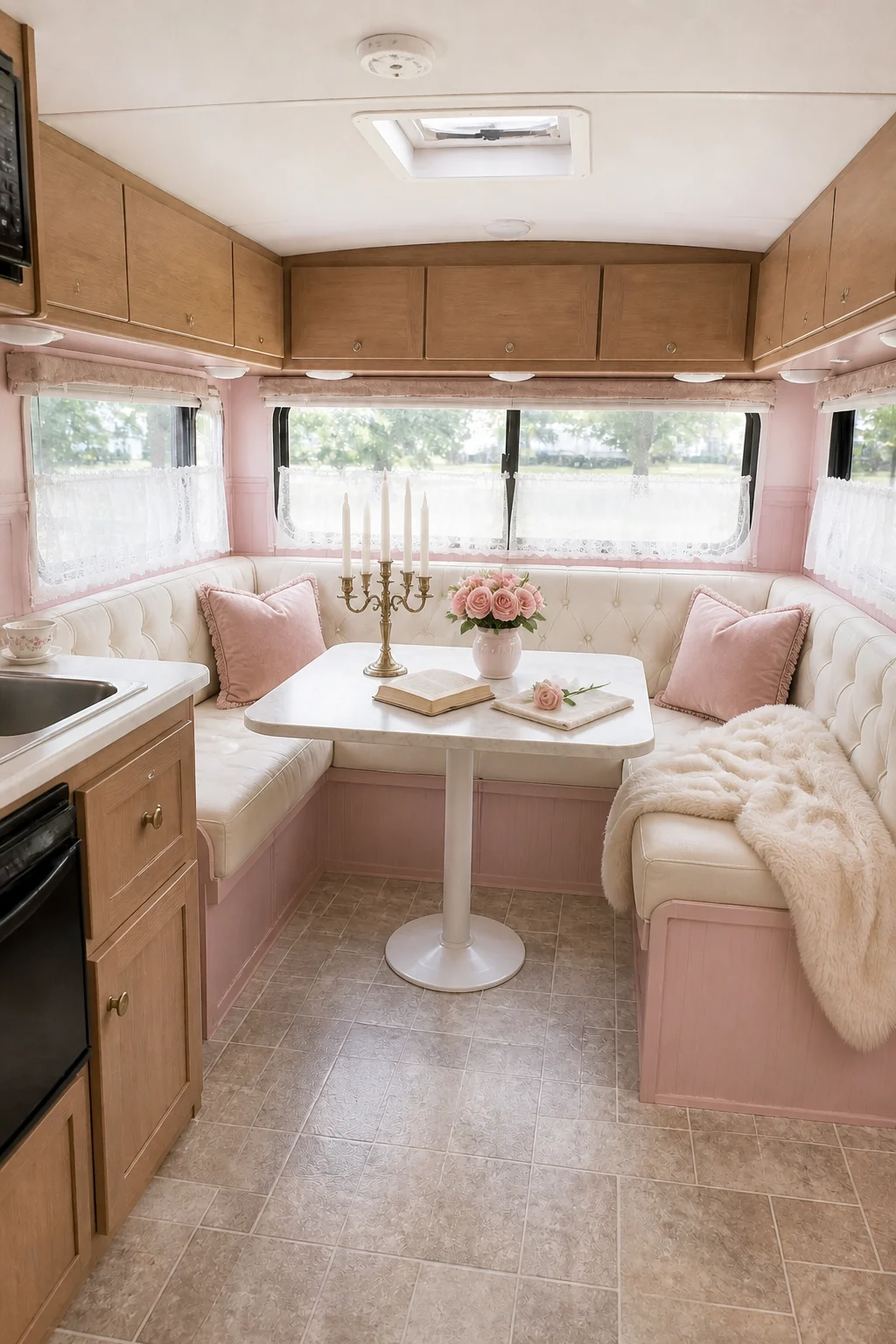 The same room styled as Valentine's Retreat