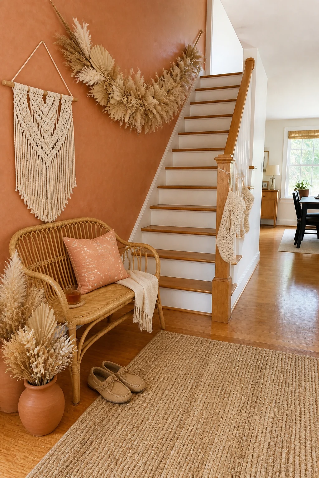 The same room styled as Boho Macrame