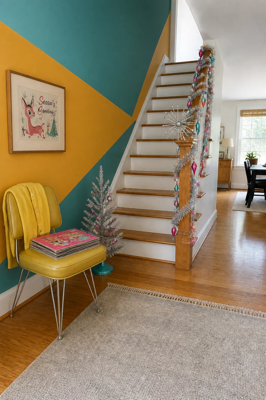 The same room styled as Mid-Century Kitsch