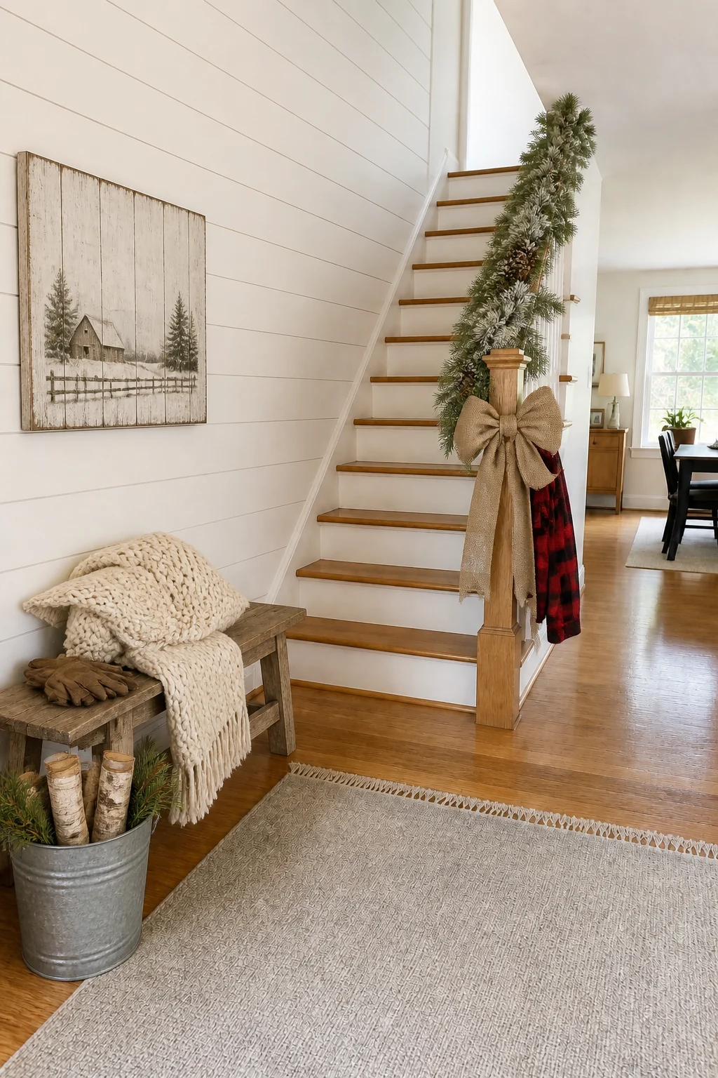 The same room styled as Rustic Farmhouse