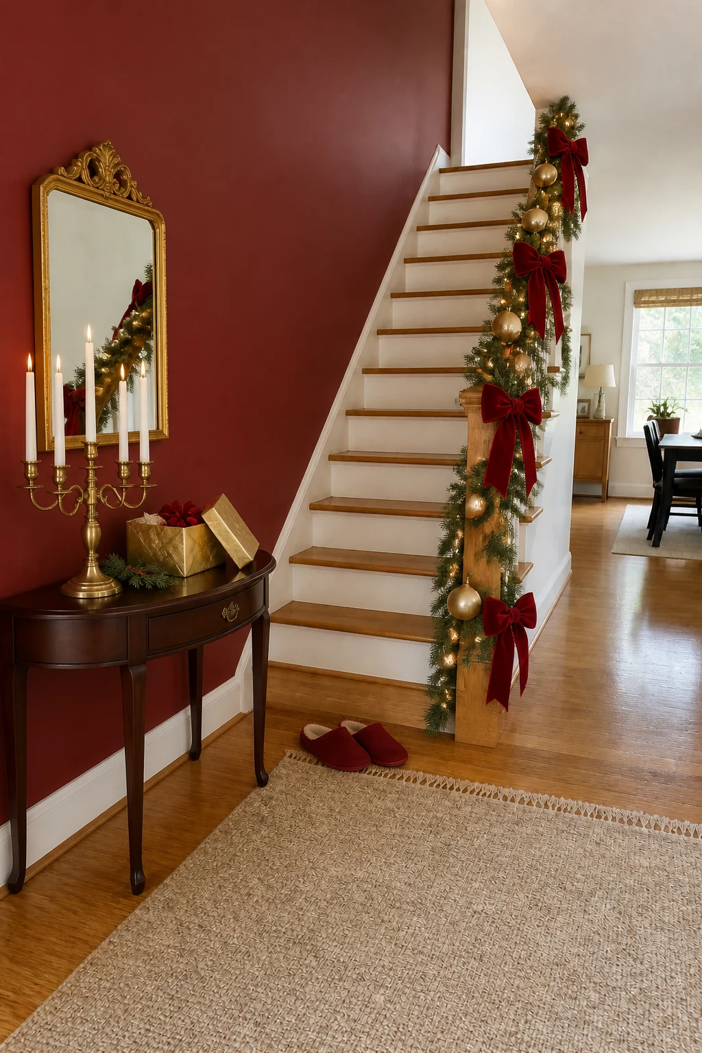 The same room styled as Traditional Red & Gold