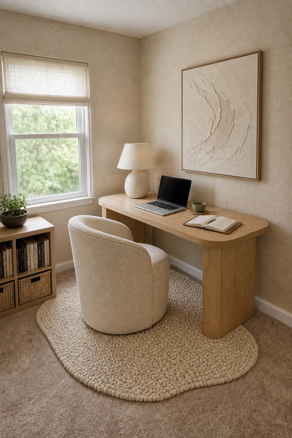 The same room styled as 2020s Organic Modern