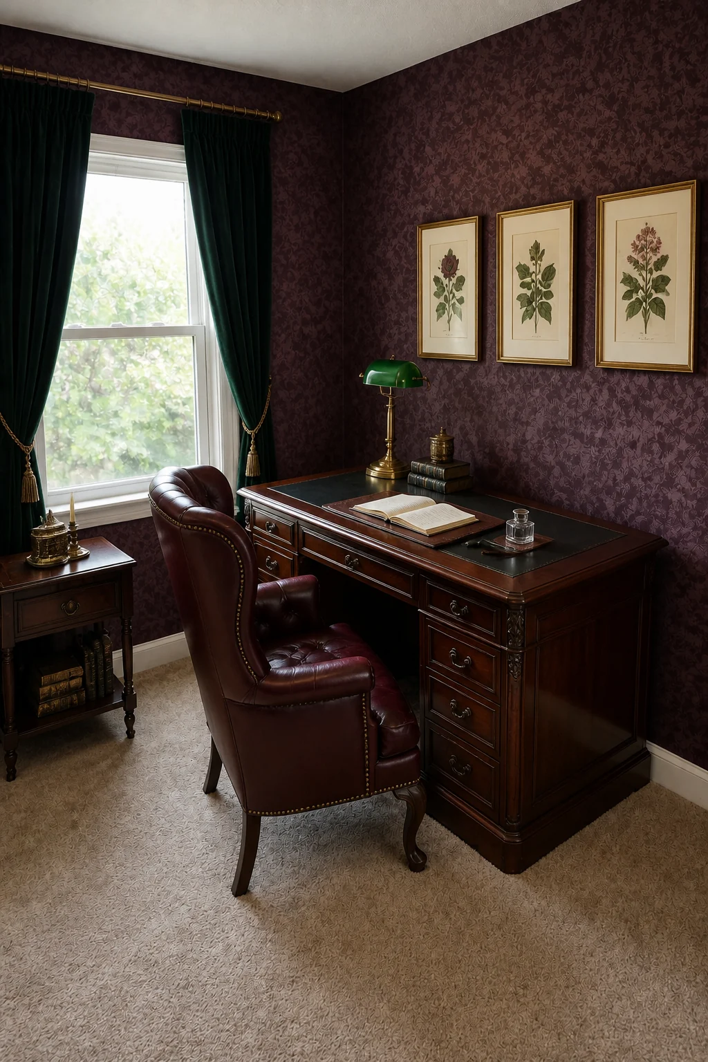 The same room styled as 1890s Victorian