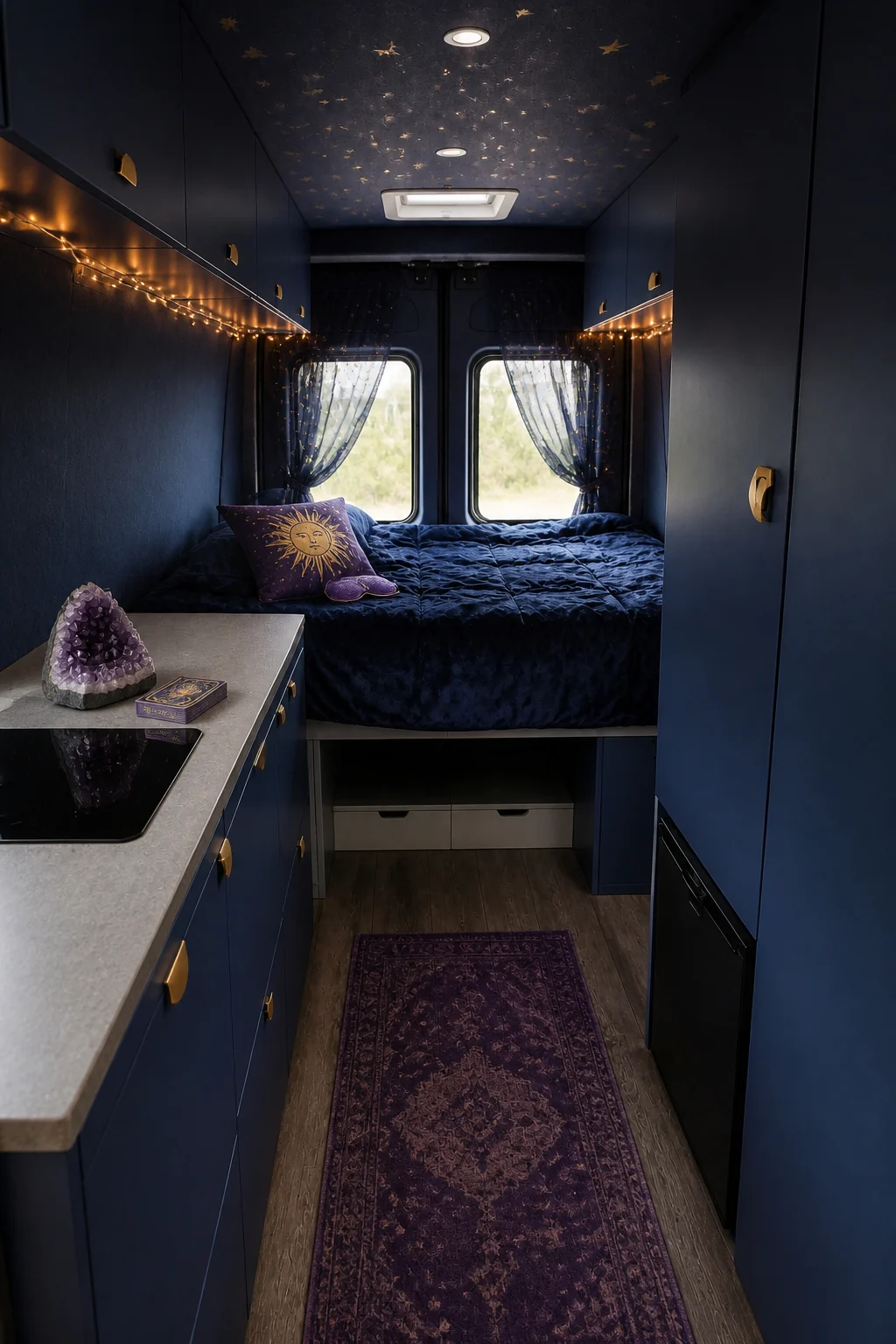 The same room styled as Celestial Boho