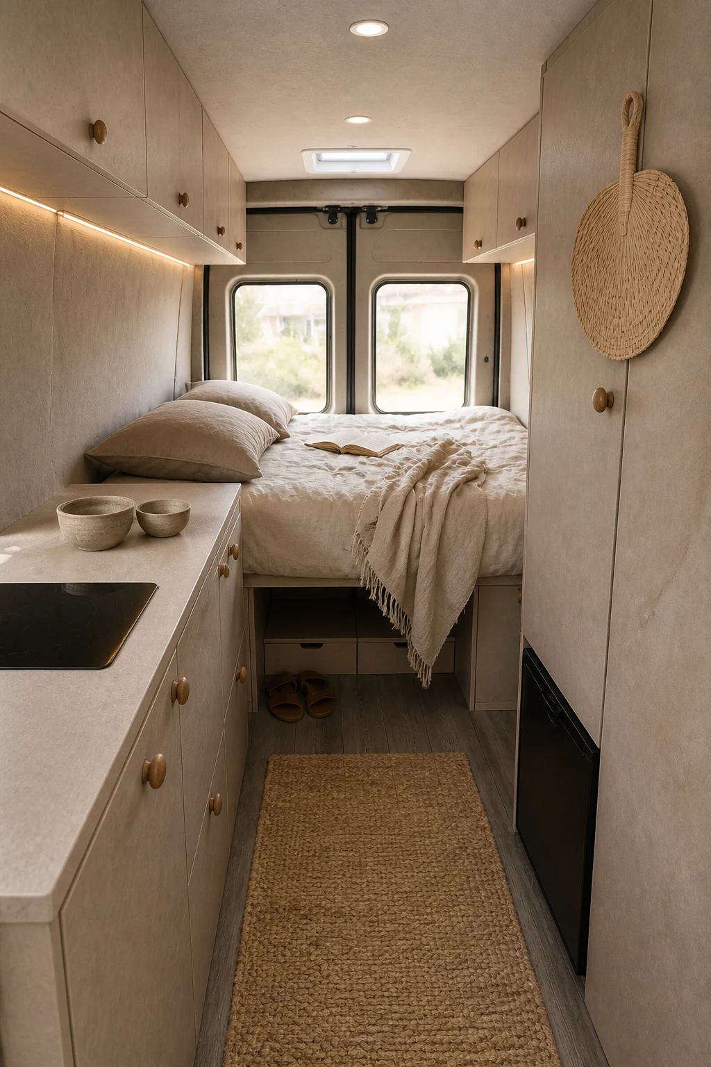 The same room styled as Earthy Neutral