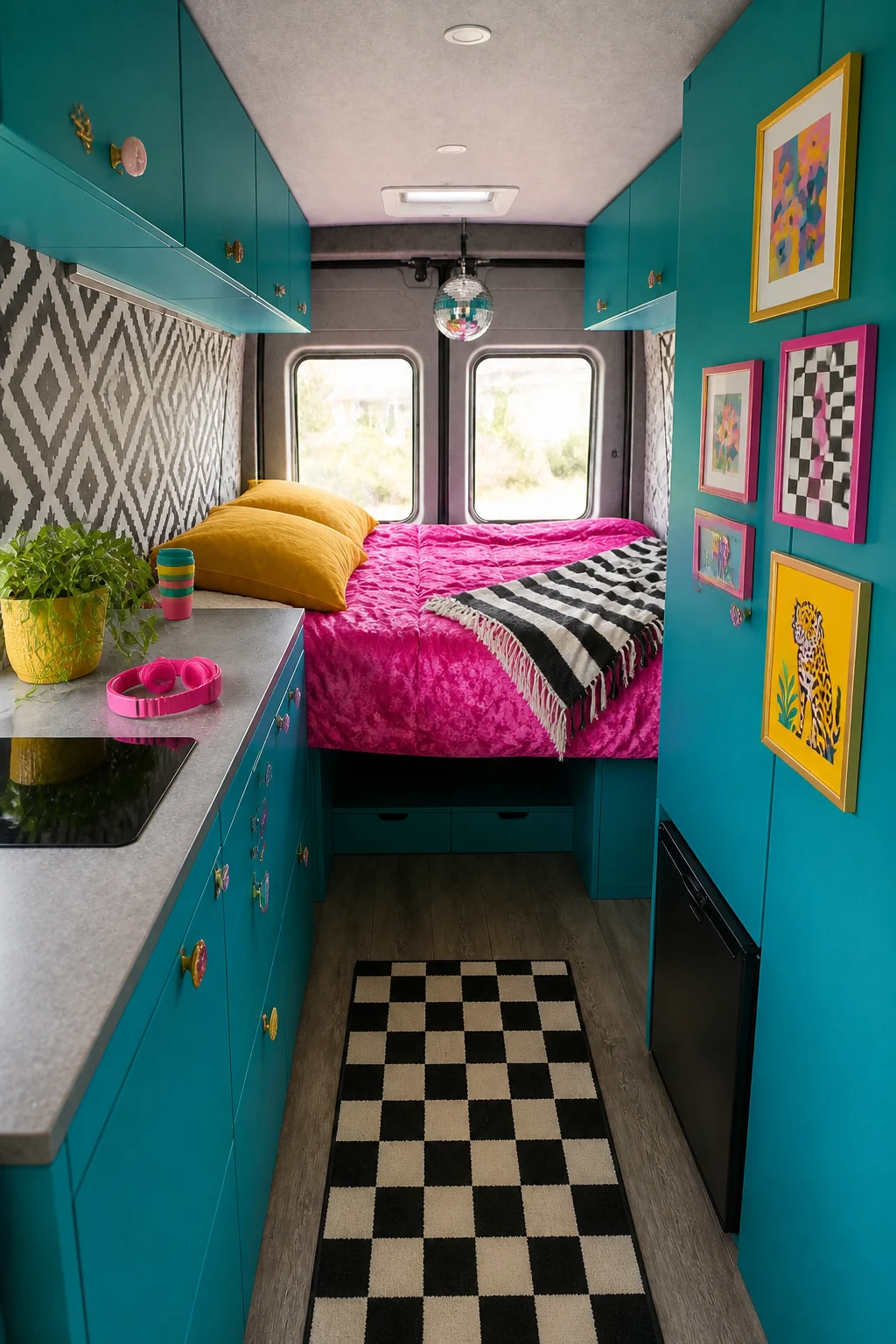 The same room styled as Eclectic Maximalist