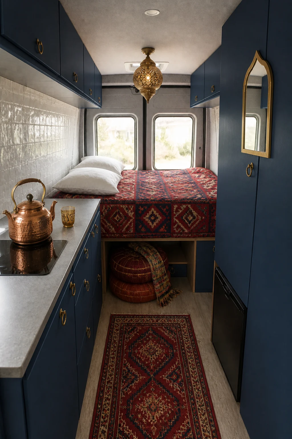 The same room styled as Moroccan Boho