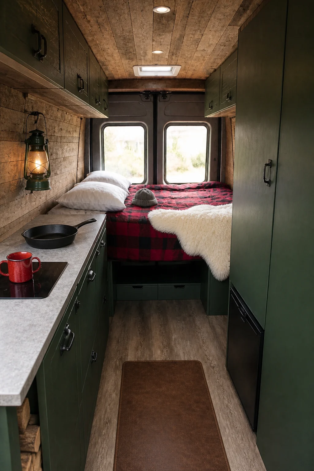 The same room styled as Rustic Cabin Boho