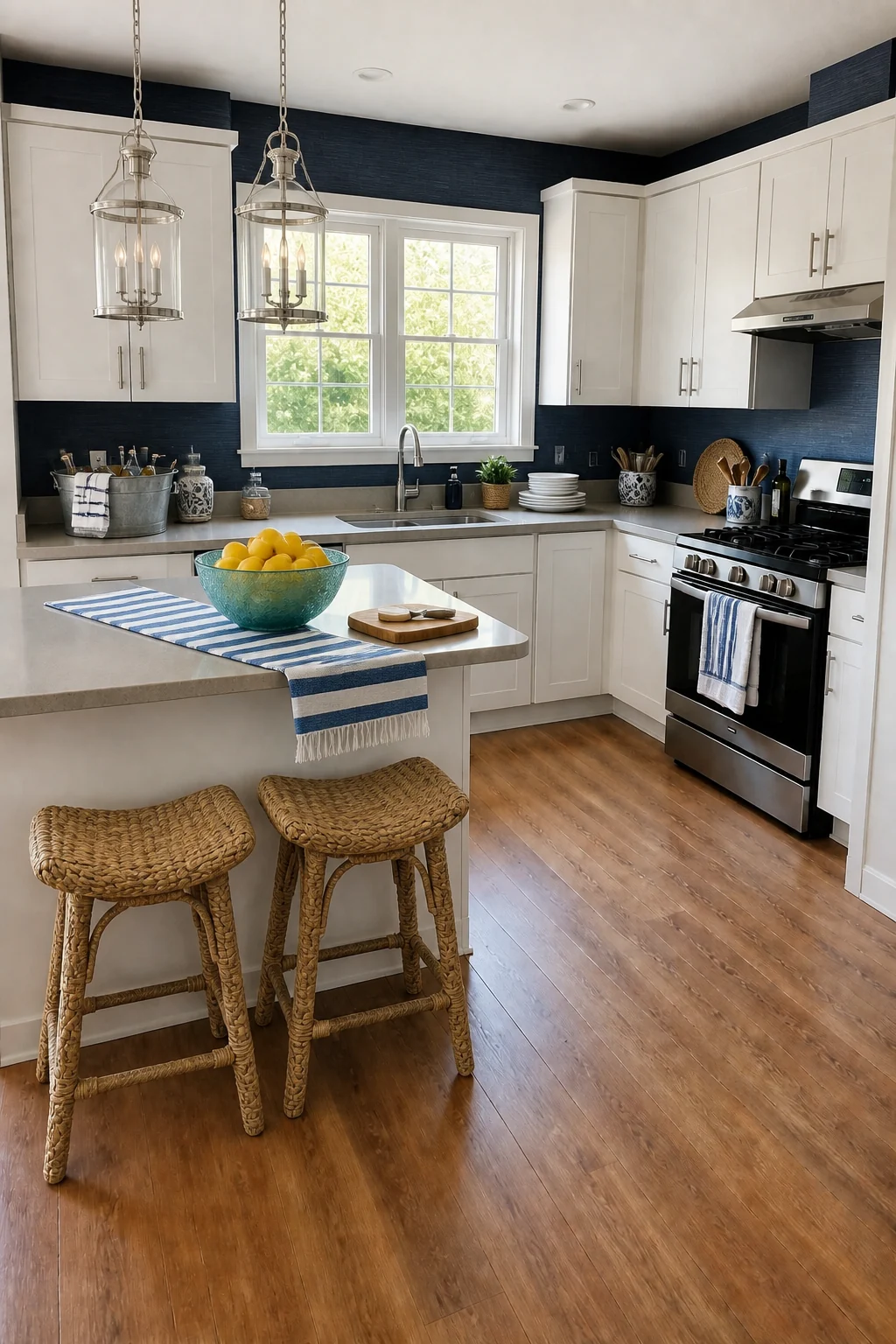 The same room styled as Coastal Summer Soiree