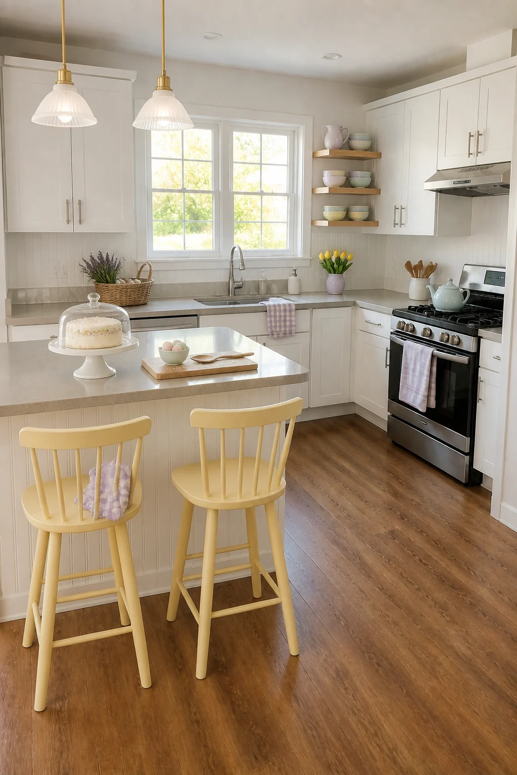 The same room styled as Easter Morning Pastels