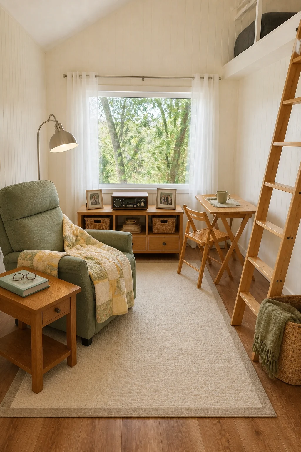 The same room styled as Aging in Place