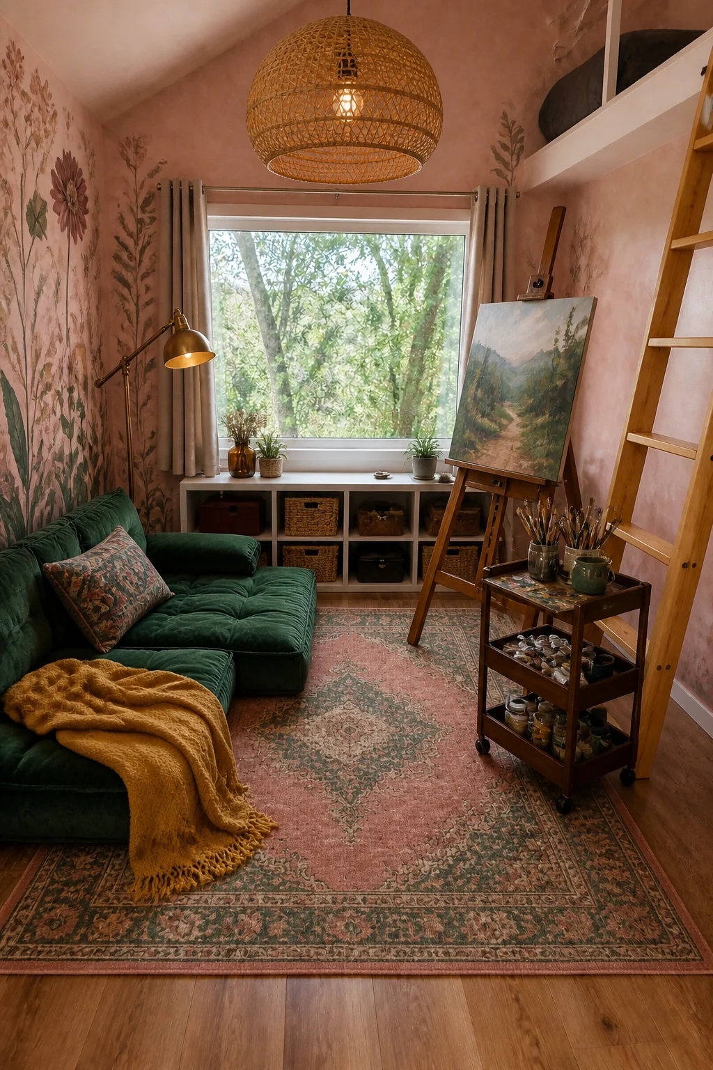 The same room styled as Artist Retreat