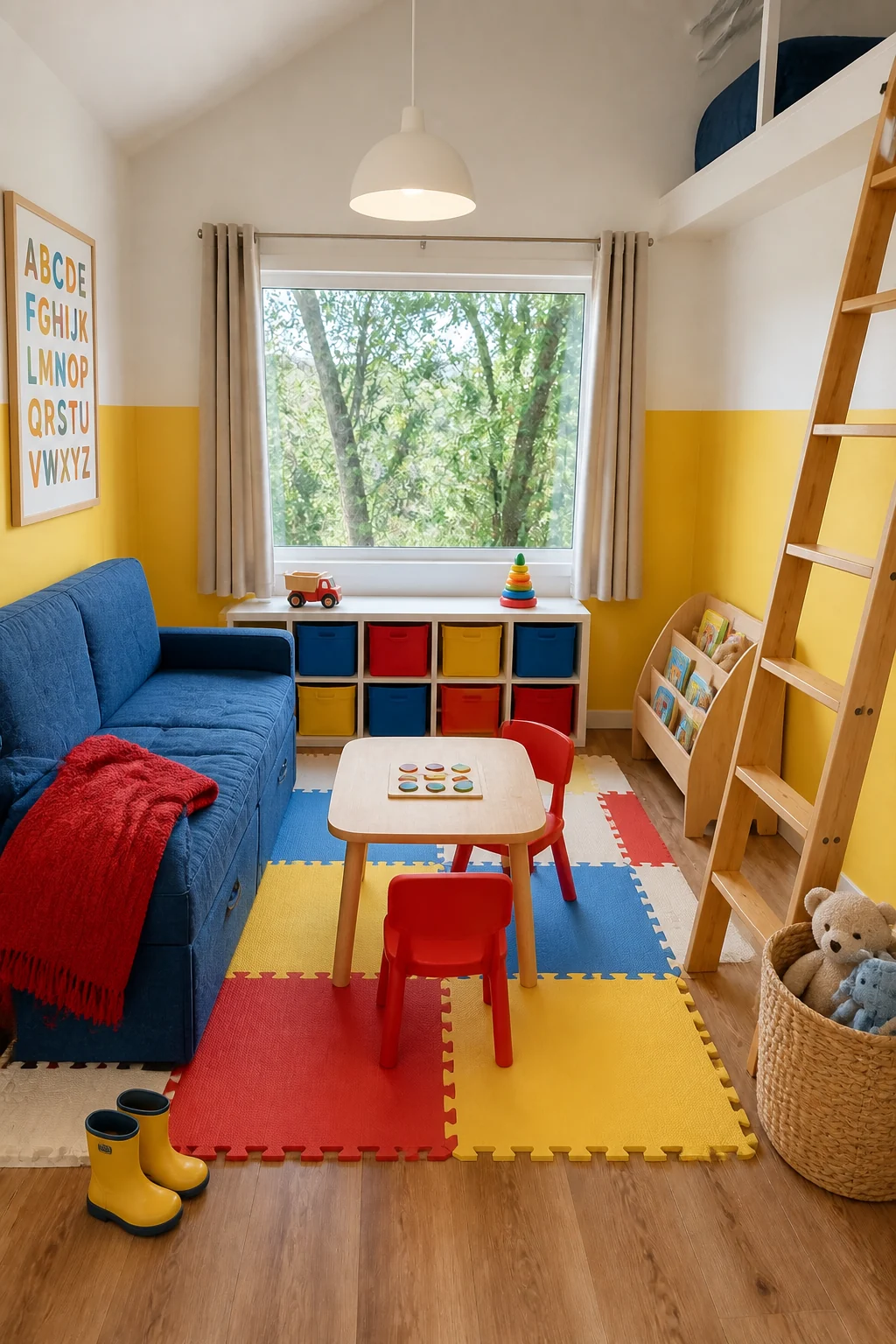 The same room styled as Single Parent & Toddler