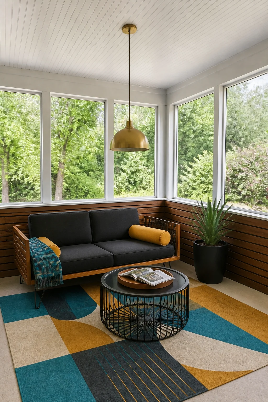 The same room styled as The $1,500 Mid-Century