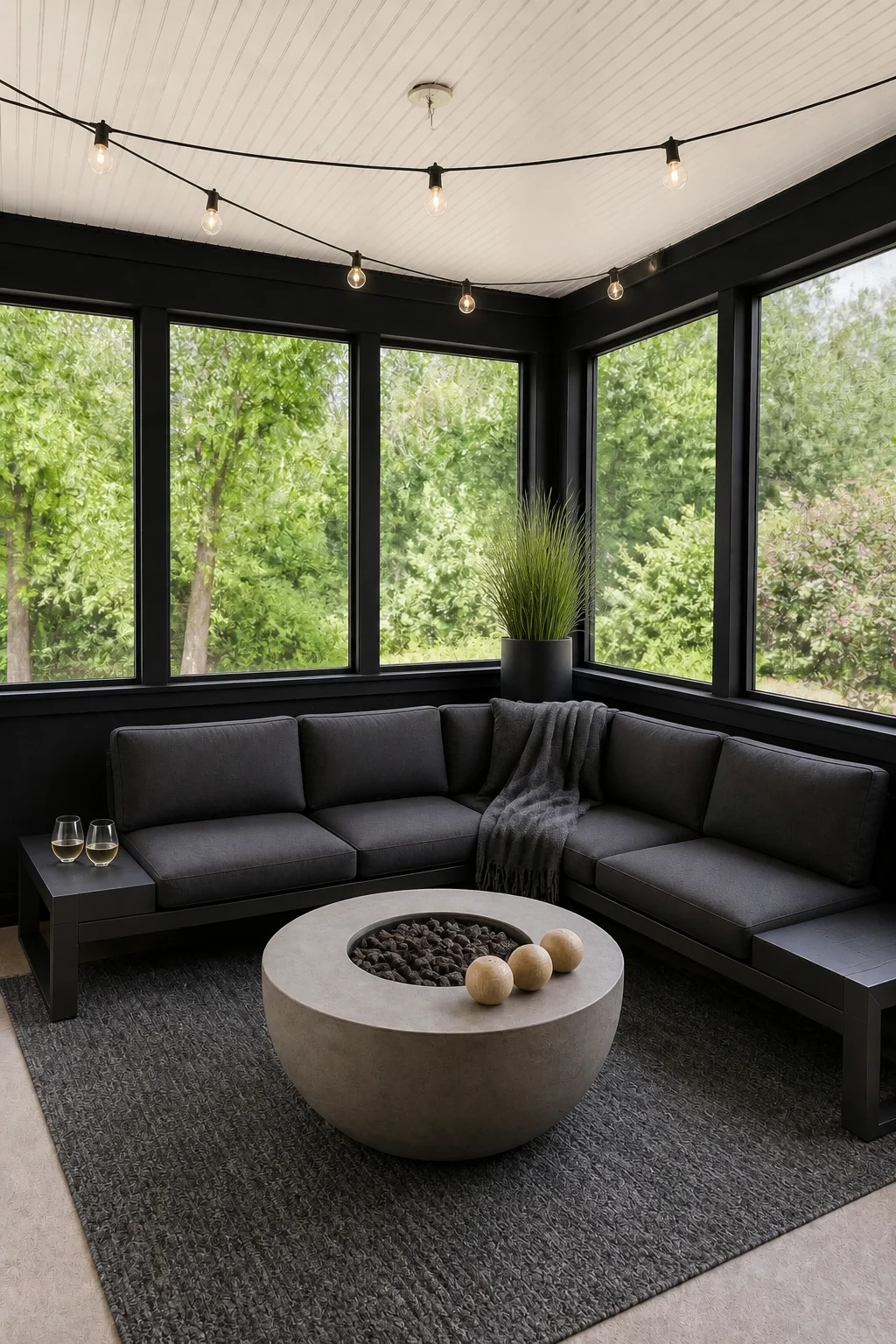 The same room styled as The $2,500 Moody Modern