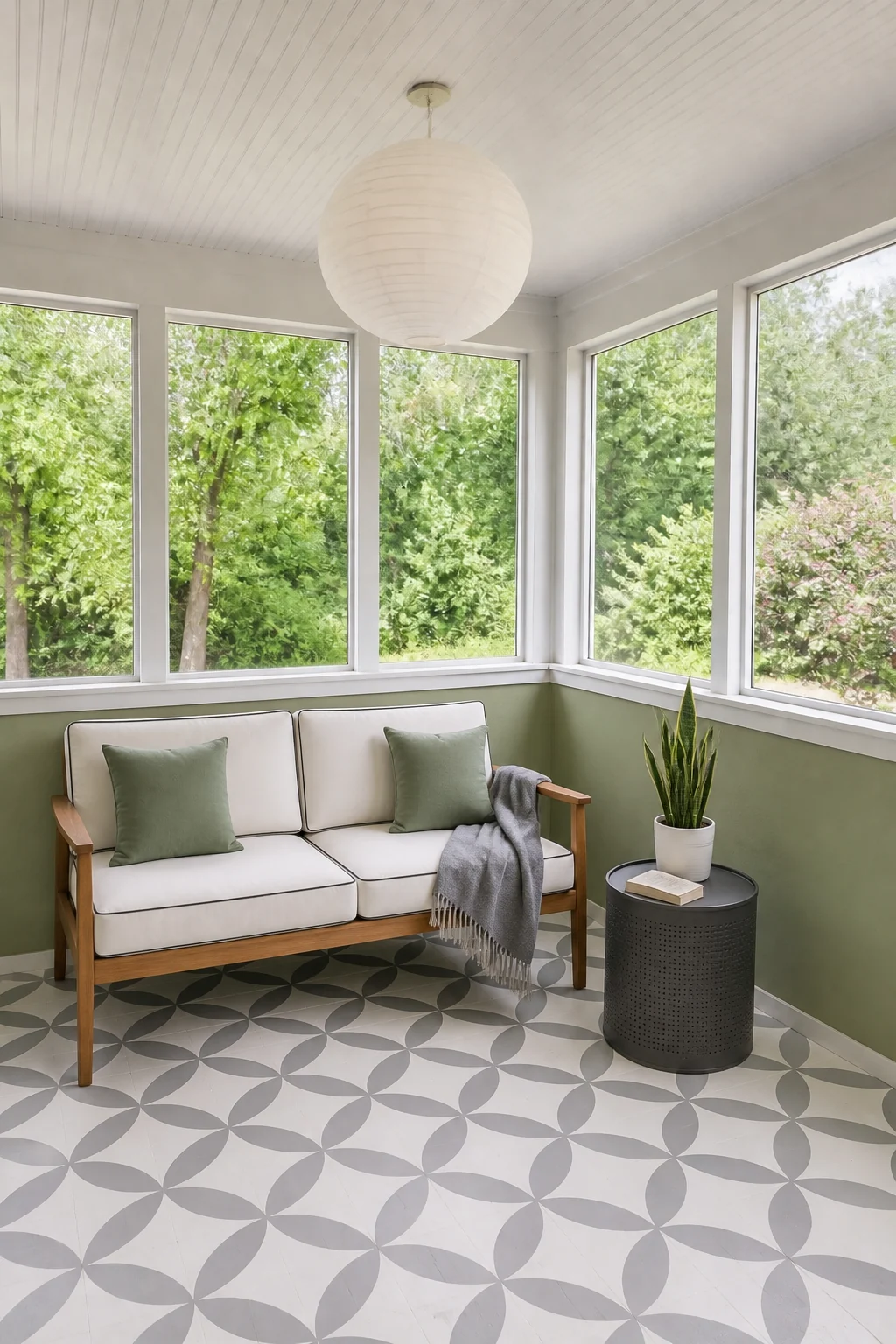 The same room styled as The $350 Big-Box Modern