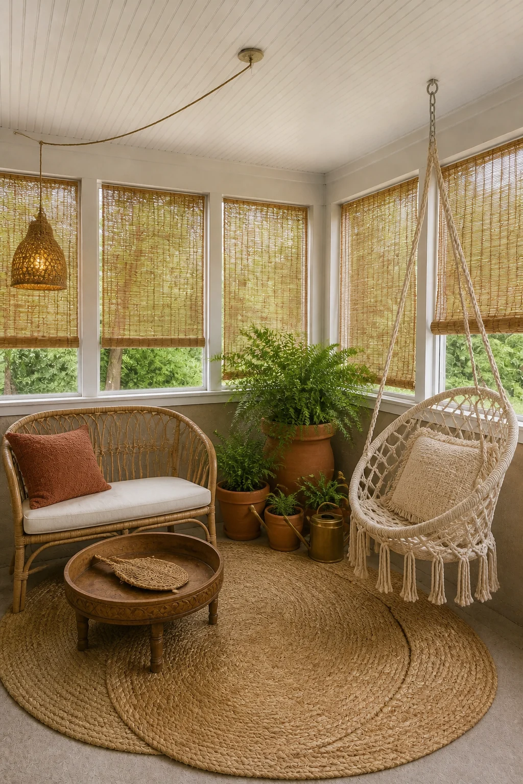 The same room styled as The $600 Boho Oasis
