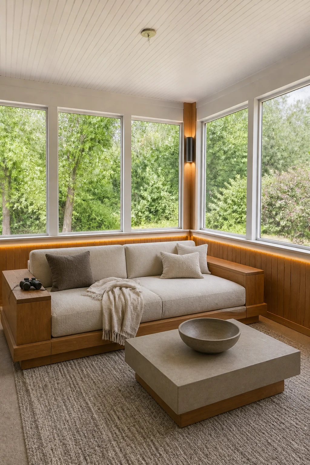 The same room styled as The $9,000 Teak Oasis
