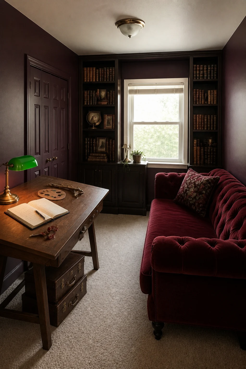 The same room styled as Dark Academia