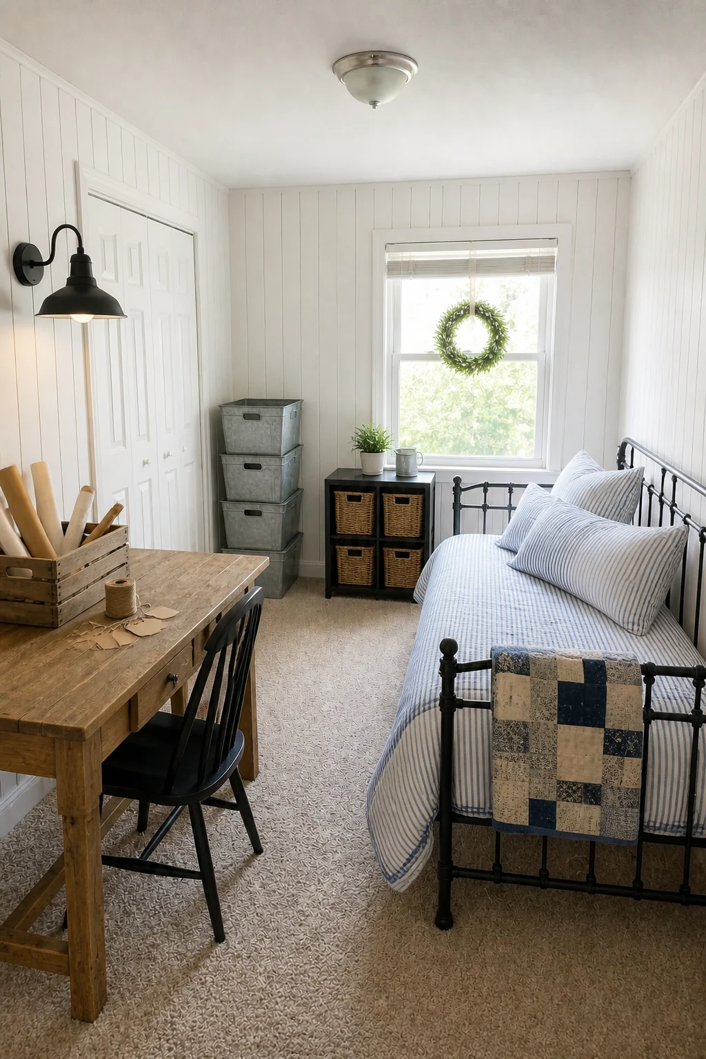 The same room styled as Modern Farmhouse