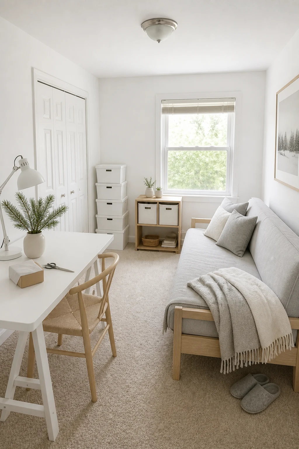 The same room styled as Scandi Minimalist