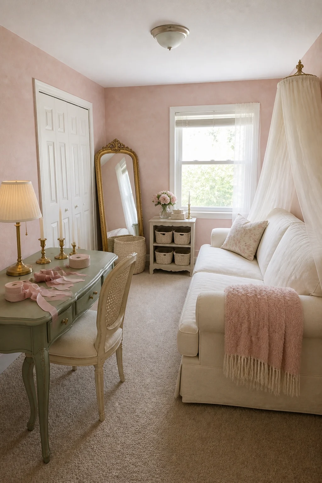 The same room styled as Soft Romantic