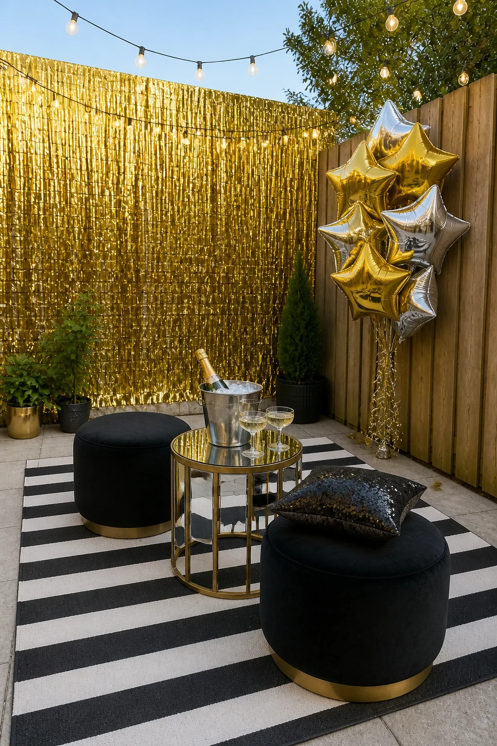 The same room styled as Glamorous New Year's Eve