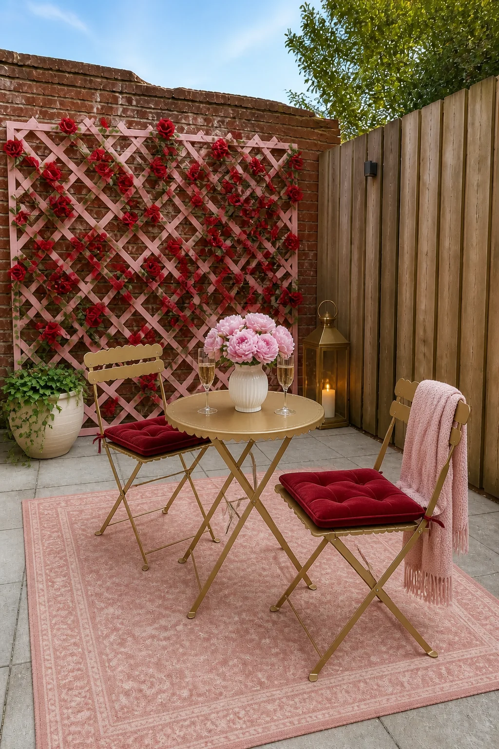 The same room styled as Romantic Valentine's